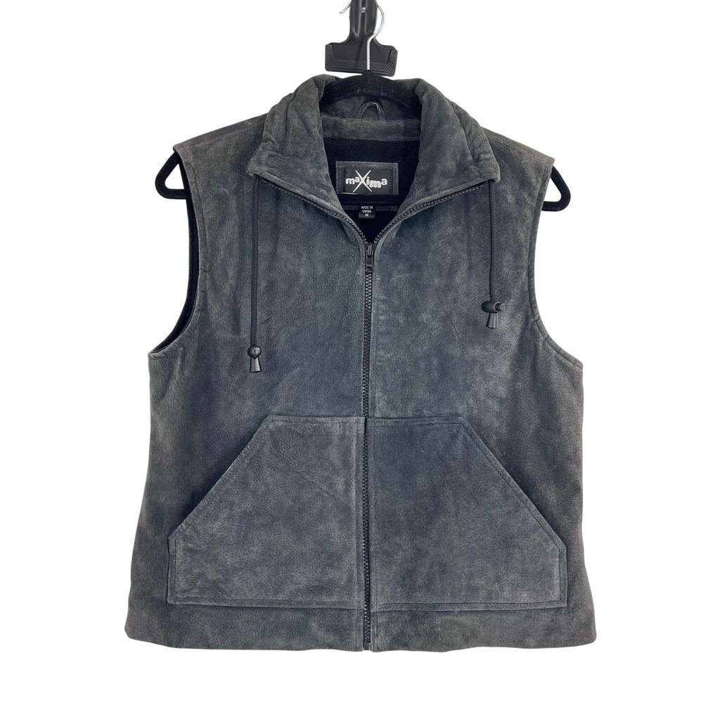 Wilsons Leather Vest Gray Full Zip Lined Stretch Biker Maxima Womens Medium y2K